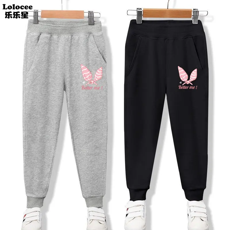 Girls Cartoon Owl Print Casual Pants Spring Autumn Outdoor Sport Sweatpants Elastic Waist Kids Trousers for Children