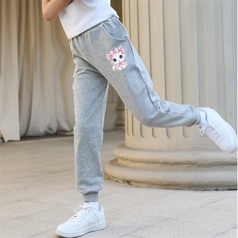 Girls Cartoon Owl Print Casual Pants Spring Autumn Outdoor Sport Sweatpants Elastic Waist Kids Trousers for Children