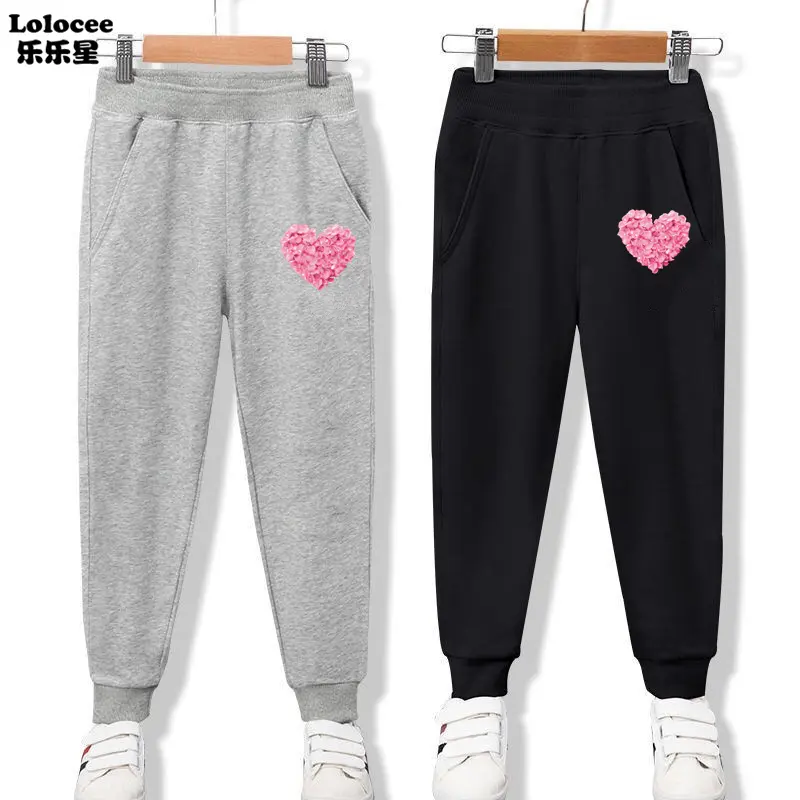Girls Cartoon Dabbing Dog Print Sweatpants Kids Elastic Waist Sport Pants for Spring Autumn Cotton Thin Trousers