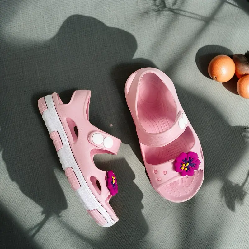 Girls' Cute Fashion Sandals Breathable EVA Material Lightweight Toddler & Infant Outdoor Shoes Hollow Floral Design Round Top