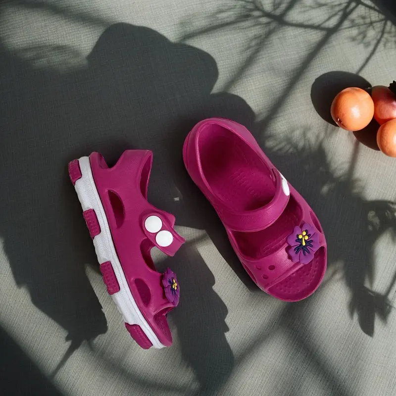 Girls' Cute Fashion Sandals Breathable EVA Material Lightweight Toddler & Infant Outdoor Shoes Hollow Floral Design Round Top