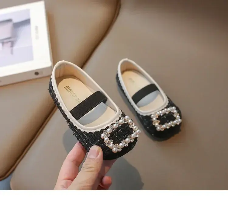 Children Leather Shoes for Girls 2025 Spring  New Fashion Elegant UK Style Soft Sole Princess Beading Sweet Party Single Shoes