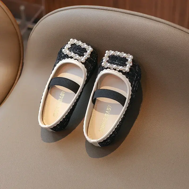Children Leather Shoes for Girls 2025 Spring  New Fashion Elegant UK Style Soft Sole Princess Beading Sweet Party Single Shoes