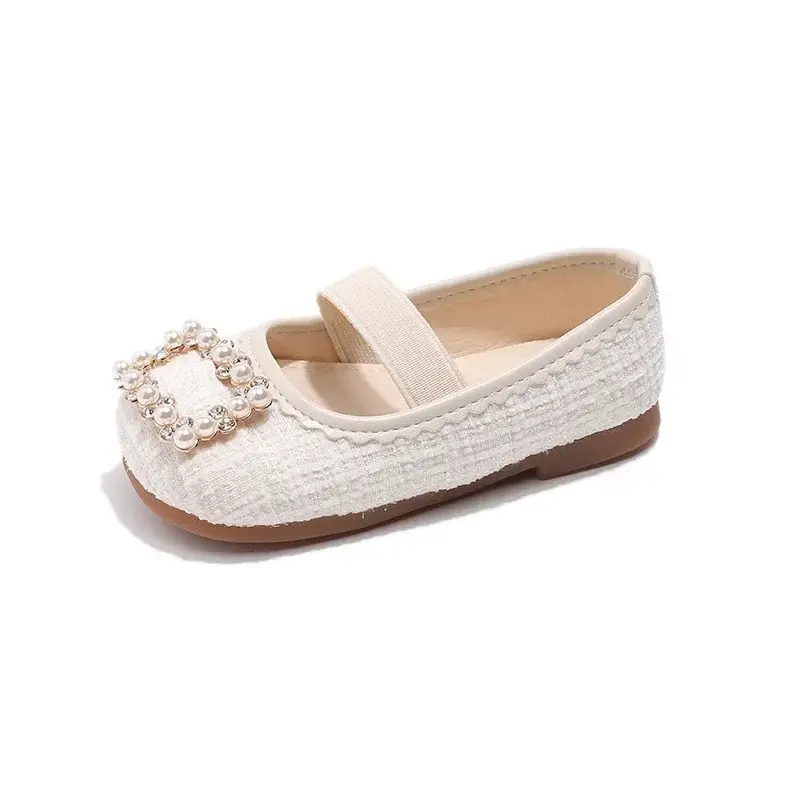 Children Leather Shoes for Girls 2025 Spring  New Fashion Elegant UK Style Soft Sole Princess Beading Sweet Party Single Shoes