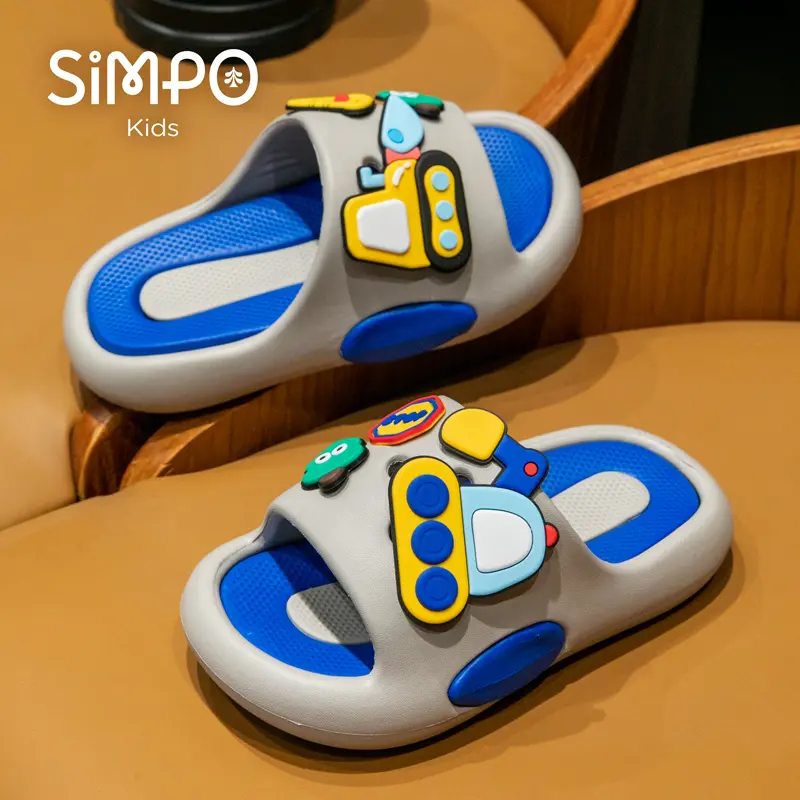 Boys' Toddler Bathroom Indoor Slippers Slides Excavator Charms Soft Sole  Non-Slip Kids Sandals Boys and Girls Slippers Footwear