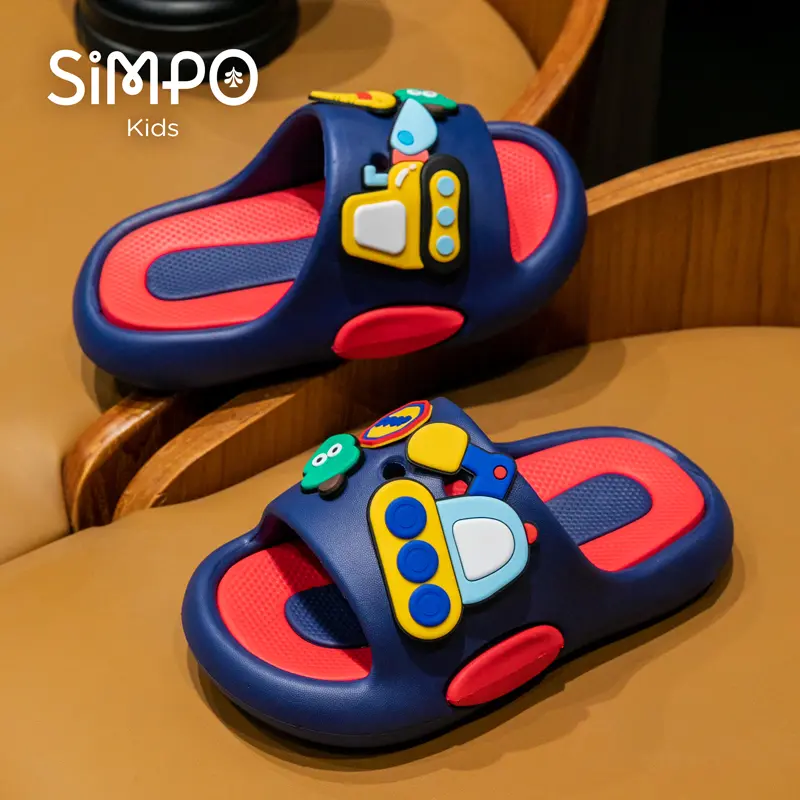 Boys' Toddler Bathroom Indoor Slippers Slides Excavator Charms Soft Sole  Non-Slip Kids Sandals Boys and Girls Slippers Footwear