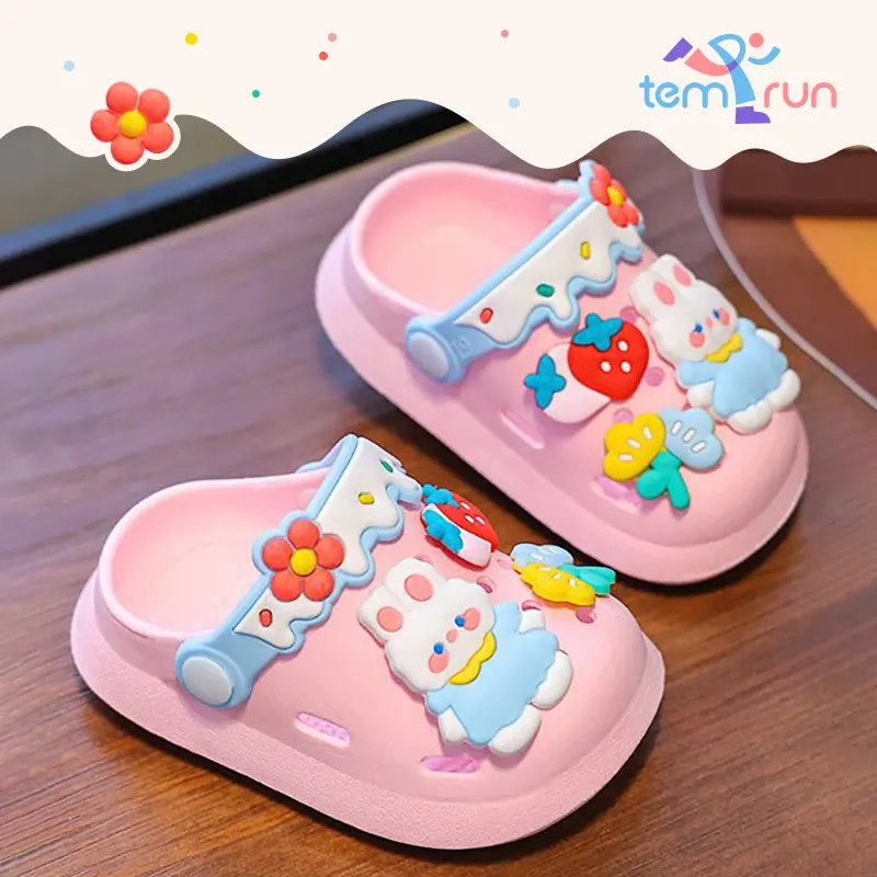Outdoor Beach Sandals Trendy Cute Cartoon Bunny Garden Shoes For Girls Soft Sole Clogs For Baby Breathable Non-slip Indoor