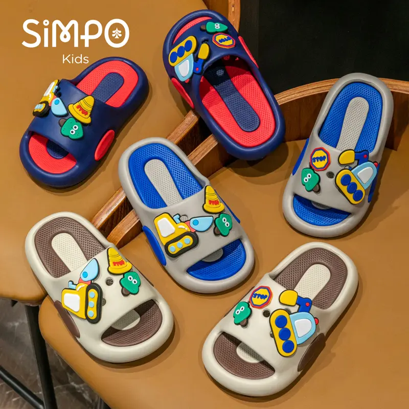 Boys' Toddler Bathroom Indoor Slippers Slides Excavator Charms Soft Sole  Non-Slip Kids Sandals Boys and Girls Slippers Footwear