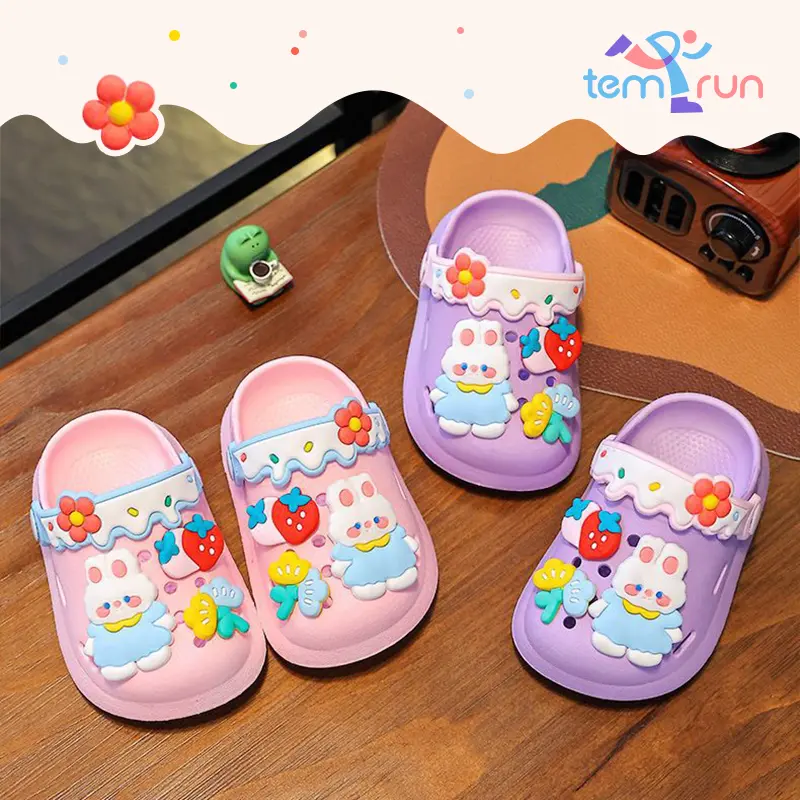 Outdoor Beach Sandals Trendy Cute Cartoon Bunny Garden Shoes For Girls Soft Sole Clogs For Baby Breathable Non-slip Indoor