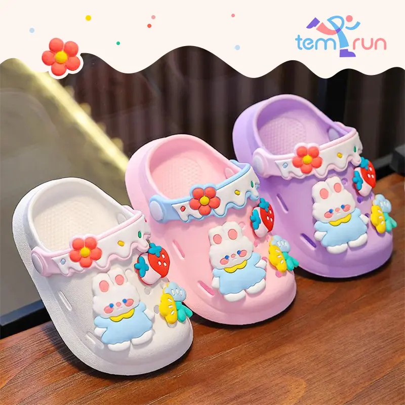 Outdoor Beach Sandals Trendy Cute Cartoon Bunny Garden Shoes For Girls Soft Sole Clogs For Baby Breathable Non-slip Indoor