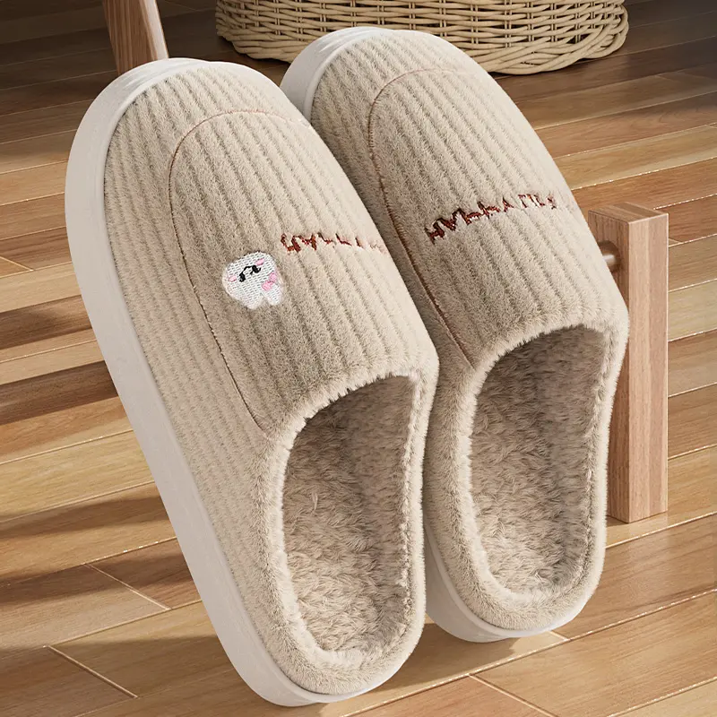 Cotton slippers for women in autumn and winter, new home style, quiet, non slip, thick bottom, warm and plush cotton slippers