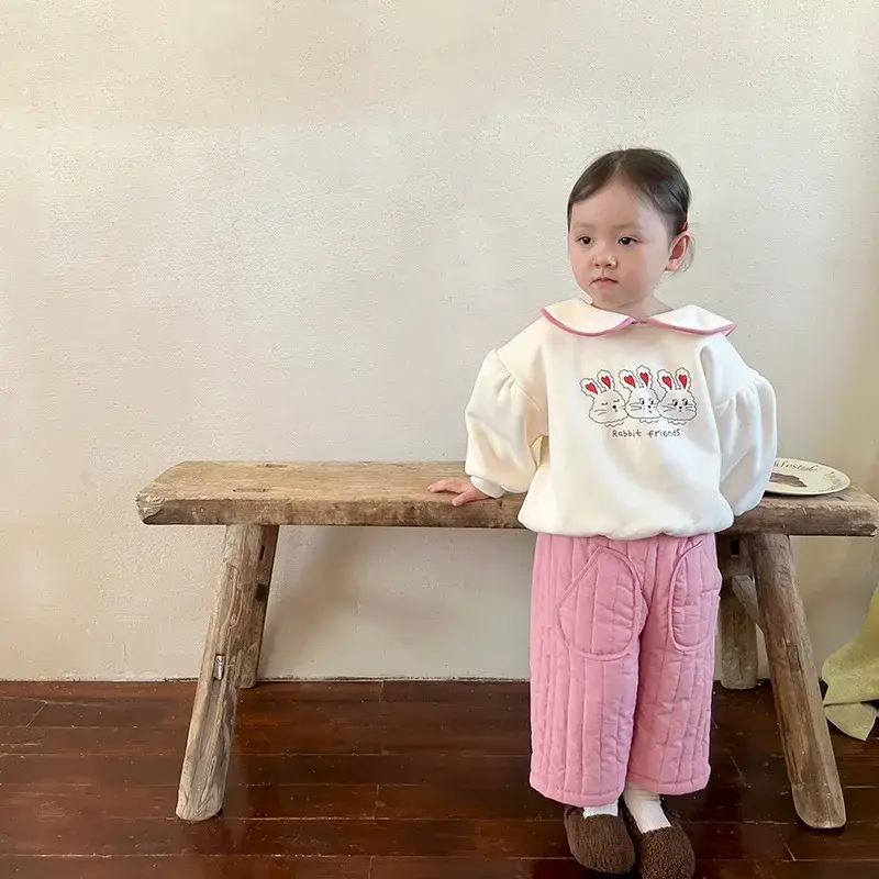 2025 Boys Girls Cotton Haren Pants Padded Spring Autumn Elastic Waist Trousers Kids Baby Toddler Clothing New