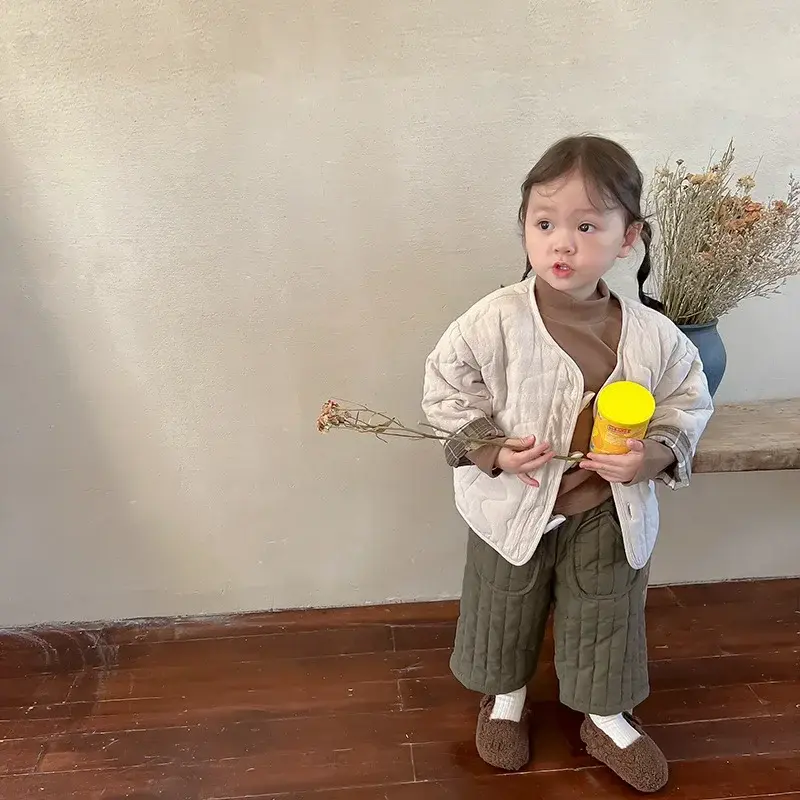 2025 Boys Girls Cotton Haren Pants Padded Spring Autumn Elastic Waist Trousers Kids Baby Toddler Clothing New