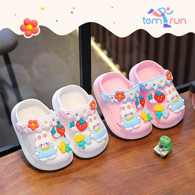 Outdoor Beach Sandals Trendy Cute Cartoon Bunny Garden Shoes For Girls Soft Sole Clogs For Baby Breathable Non-slip Indoor