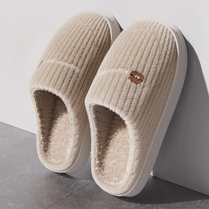 Cotton slippers for women in autumn and winter, new home style, quiet, non slip, thick bottom, warm and plush cotton slippers