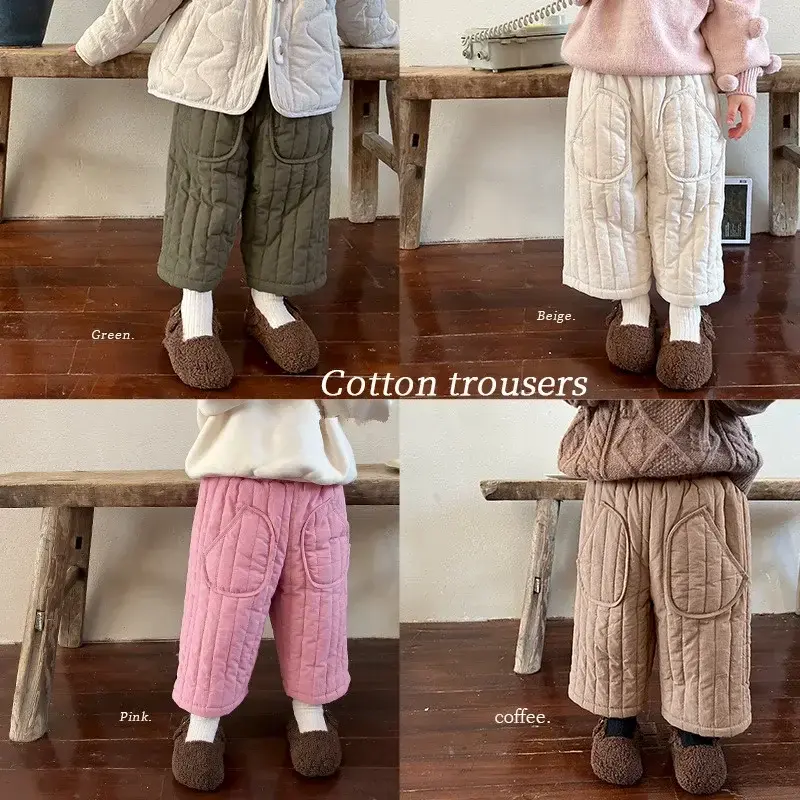 2025 Boys Girls Cotton Haren Pants Padded Spring Autumn Elastic Waist Trousers Kids Baby Toddler Clothing New