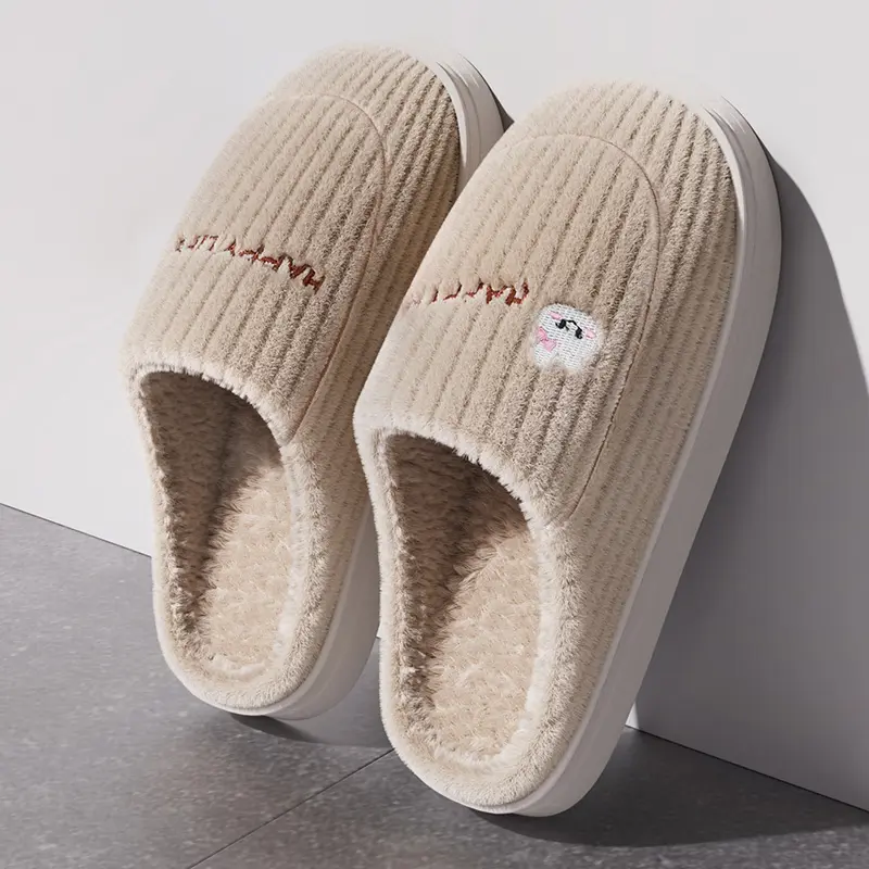 Cotton slippers for women in autumn and winter, new home style, quiet, non slip, thick bottom, warm and plush cotton slippers