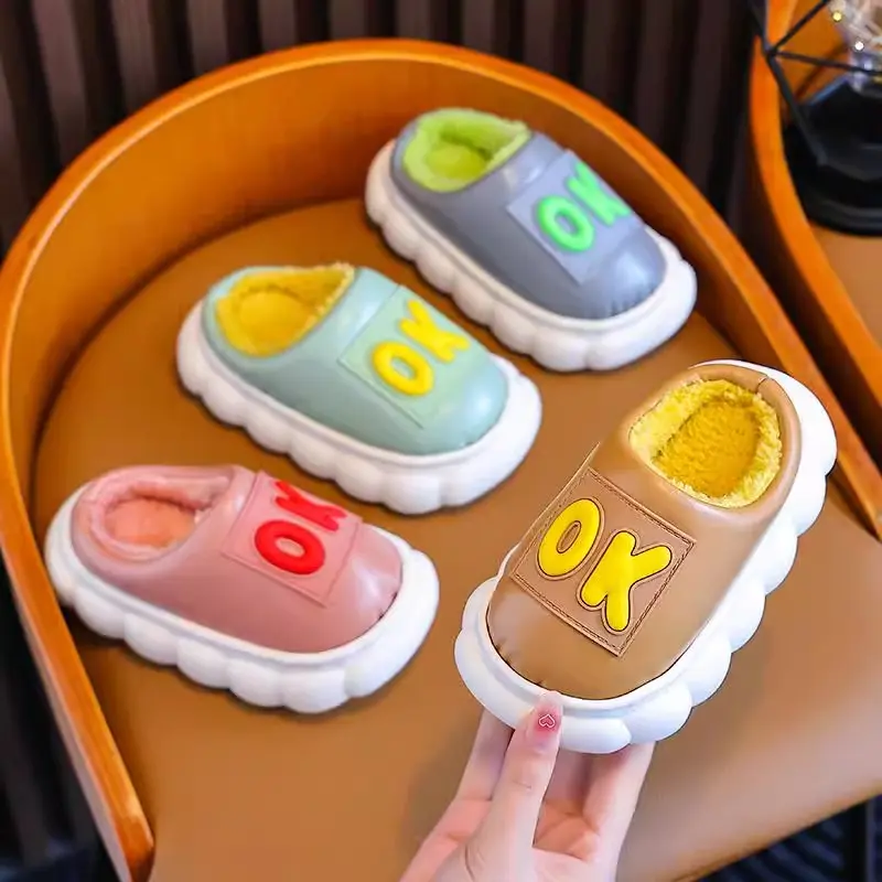cotton slippers for baby's winter home use anti slip and warm children's waterproof half pack with slippers