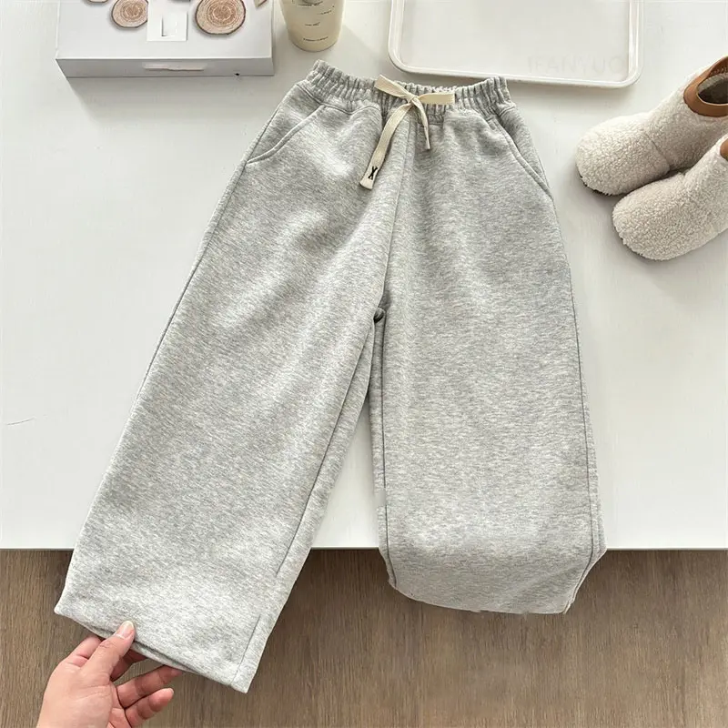 Spring Autumn New Kids Wide Leg Pants Boys Girls Baby Sports Pants Korean Fashion Versatile Solid Children Straight Leg Trousers