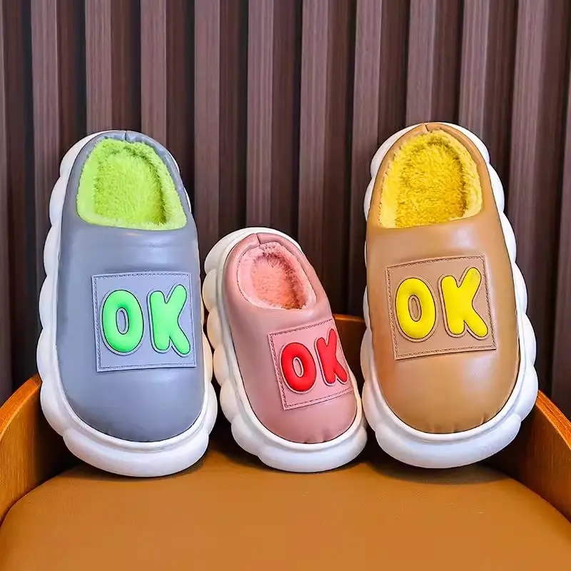 cotton slippers for baby's winter home use anti slip and warm children's waterproof half pack with slippers