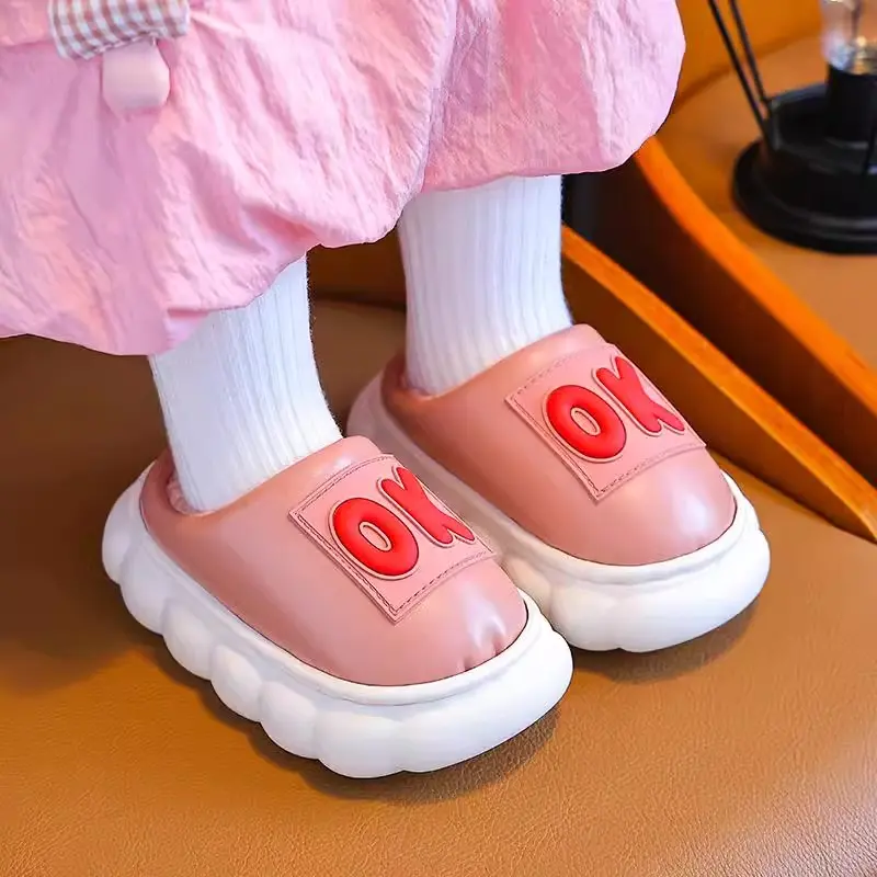 cotton slippers for baby's winter home use anti slip and warm children's waterproof half pack with slippers