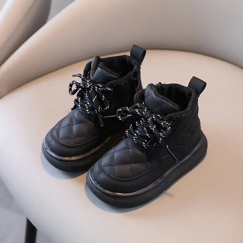 Autumn Kids Boots Fashion Boys Short Boots Non-slip Plaid Children Girls Student Single Boot Outdoor Size 21-30