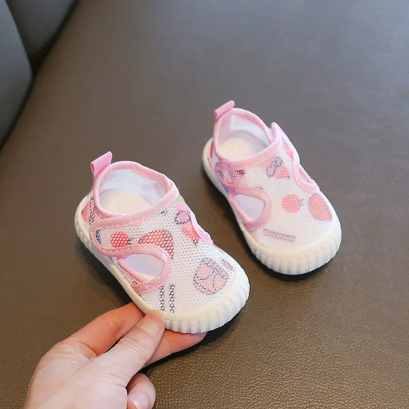 0-3 Y Baby First Walking Shoes Summer Soft Sole Breathable Unisex Infant Sandals with Non-Slip Cute Cartoon Toddler Mesh Sneaker
