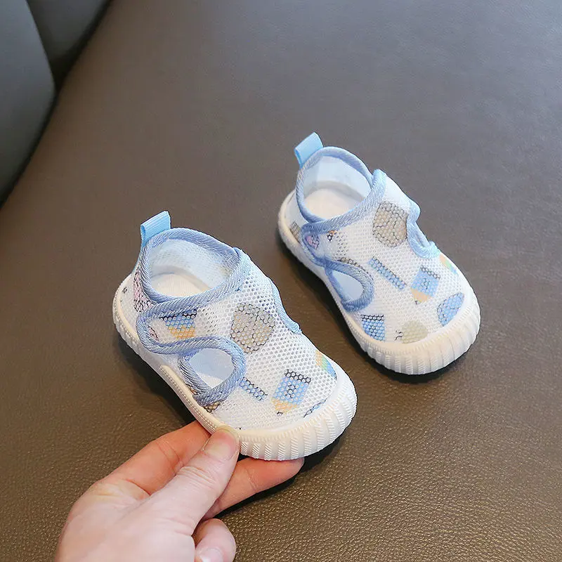 0-3 Y Baby First Walking Shoes Summer Soft Sole Breathable Unisex Infant Sandals with Non-Slip Cute Cartoon Toddler Mesh Sneaker