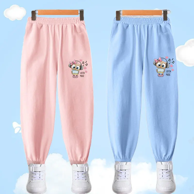 Children Cartoon Cat Print Anti-Mosquito Pants Summer Baby Bloomers Cotton Long Trousers Girls Breathable Air Conditioning Pant