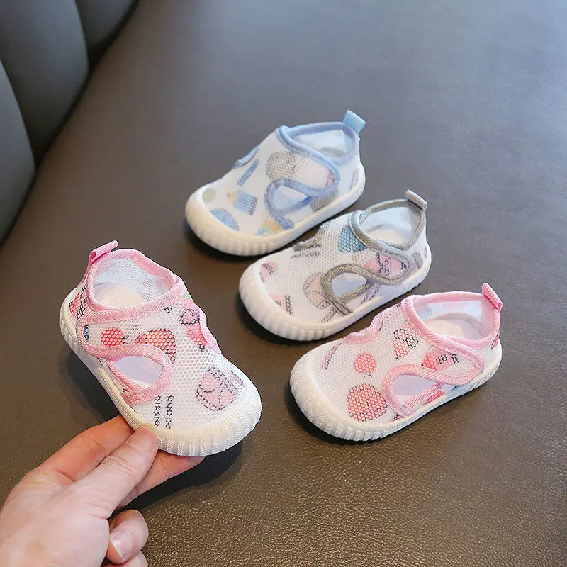0-3 Y Baby First Walking Shoes Summer Soft Sole Breathable Unisex Infant Sandals with Non-Slip Cute Cartoon Toddler Mesh Sneaker