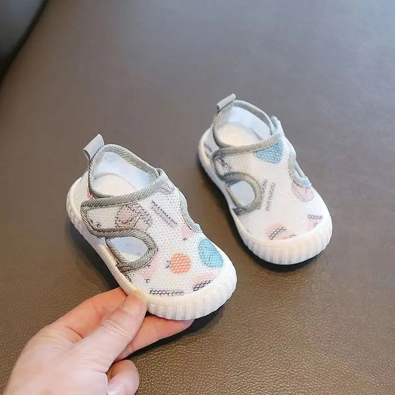 0-3 Y Baby First Walking Shoes Summer Soft Sole Breathable Unisex Infant Sandals with Non-Slip Cute Cartoon Toddler Mesh Sneaker