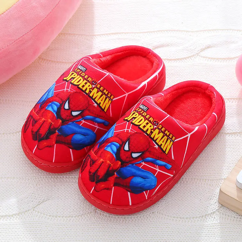 Cartoon Printed Spider-man Cotton Slippers For Children's Shoes Fashion New Style Warmth Autumn Winter Indoor Kids Boys Slipper