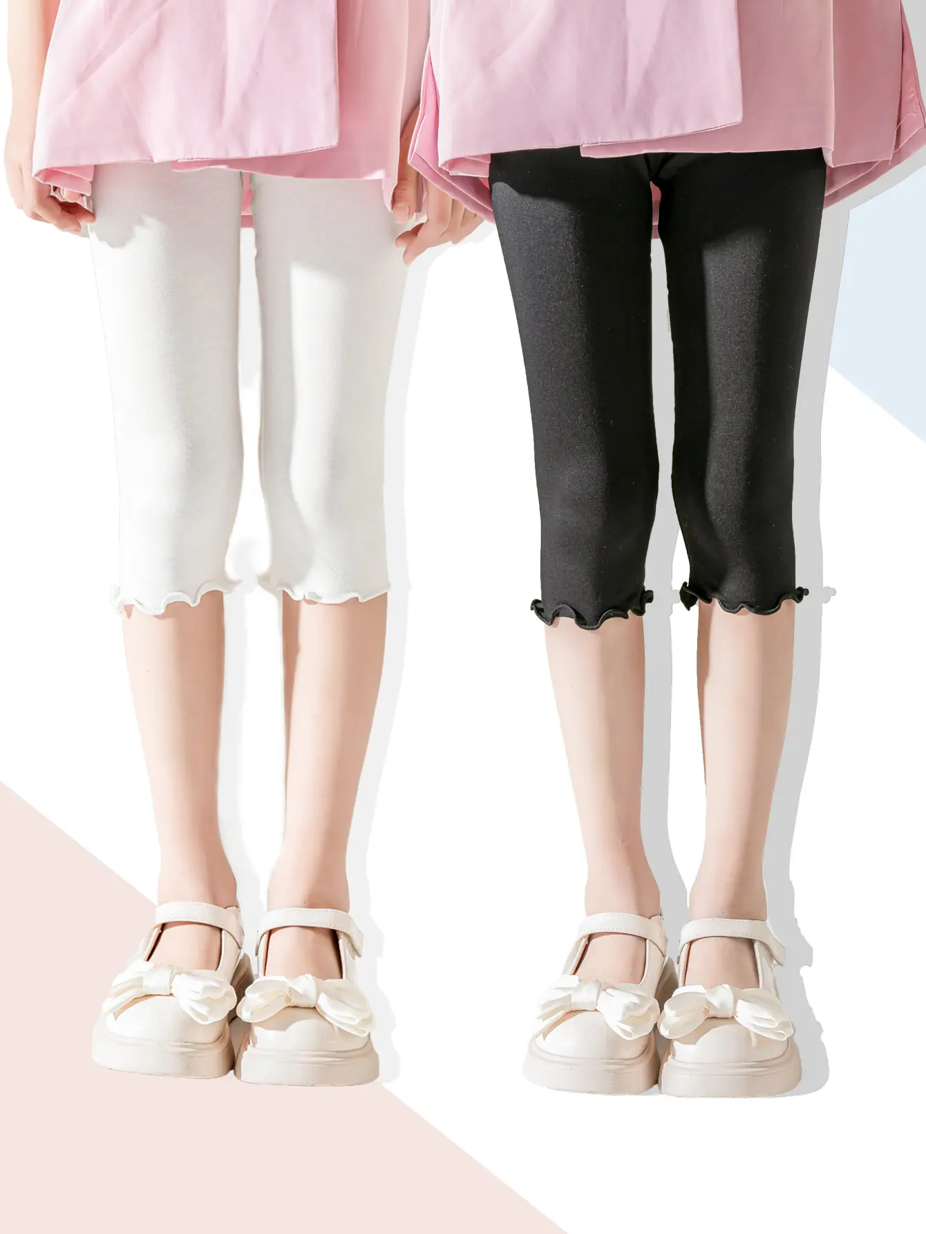 2-Pack Children's 7/8 Length Bottoms with Wood Grain Edges Tights Kids' Fashion Leggings