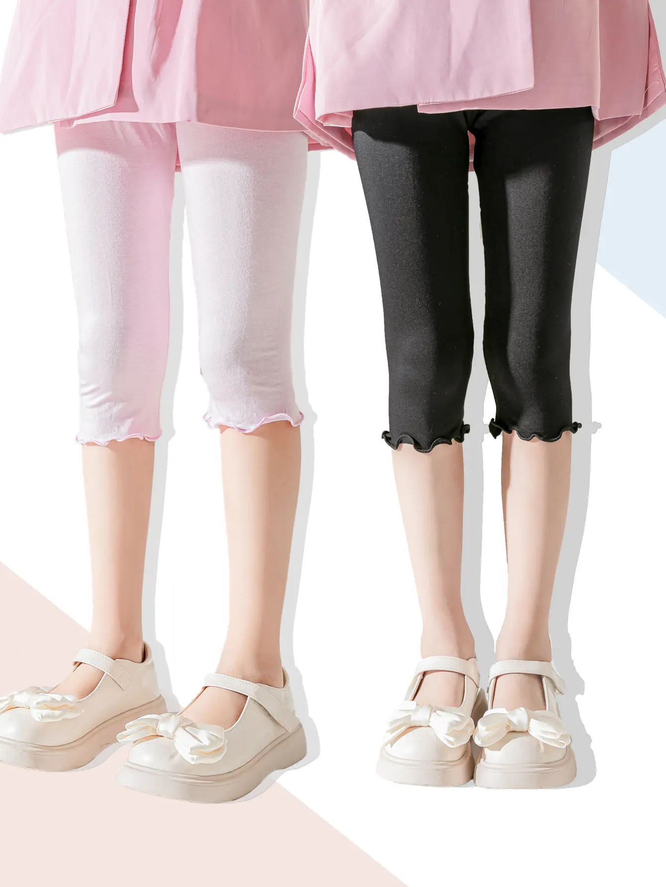 2-Pack Children's 7/8 Length Bottoms with Wood Grain Edges Tights Kids' Fashion Leggings