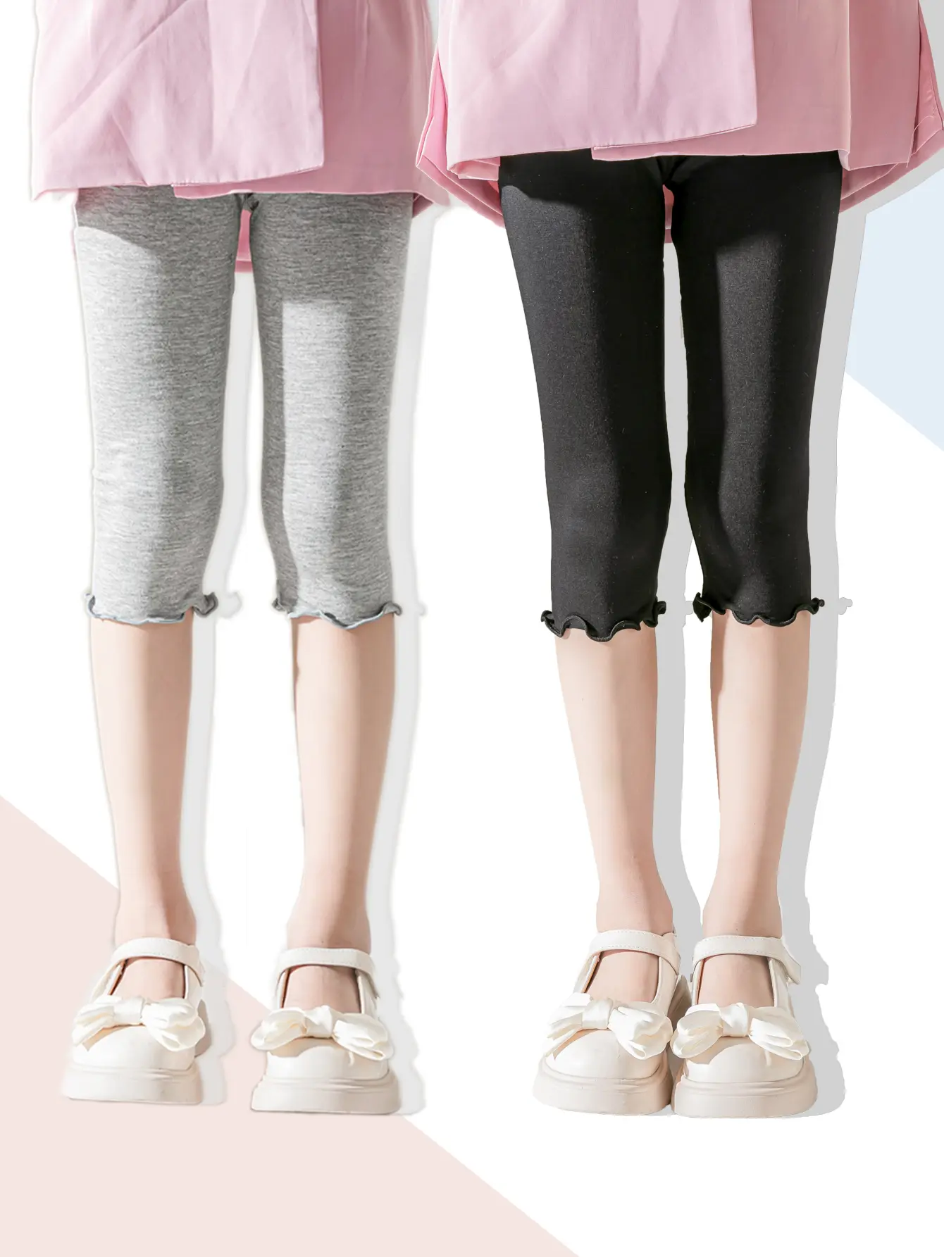 2-Pack Children's 7/8 Length Bottoms with Wood Grain Edges Tights Kids' Fashion Leggings
