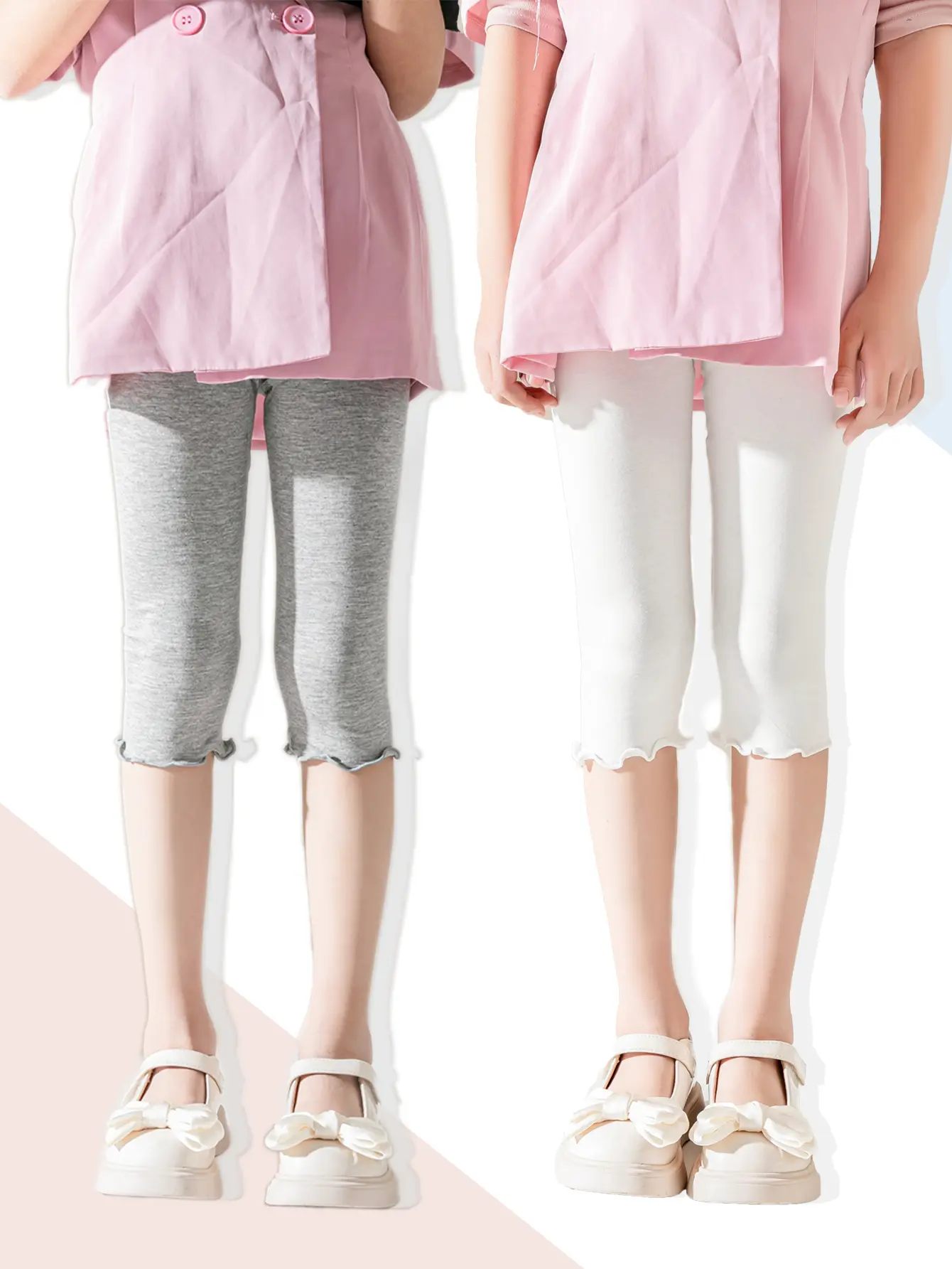 2-Pack Children's 7/8 Length Bottoms with Wood Grain Edges Tights Kids' Fashion Leggings
