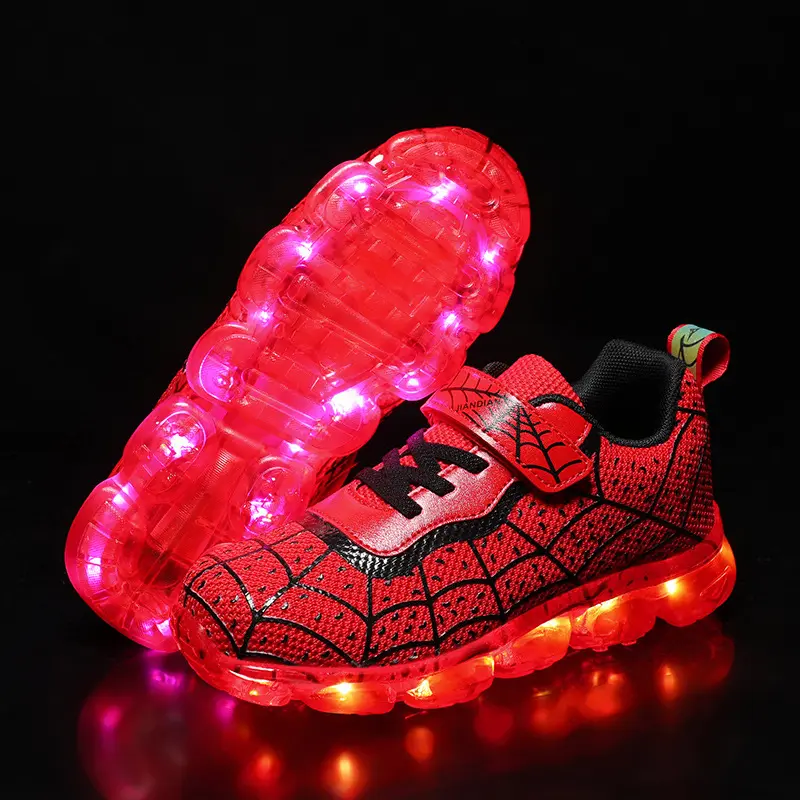 Disney Children Luminous PU Leather Red Shoes For Boys Girls LED Lighted Soft Baby Kids Sneakers Infant Tennis Size 25-35