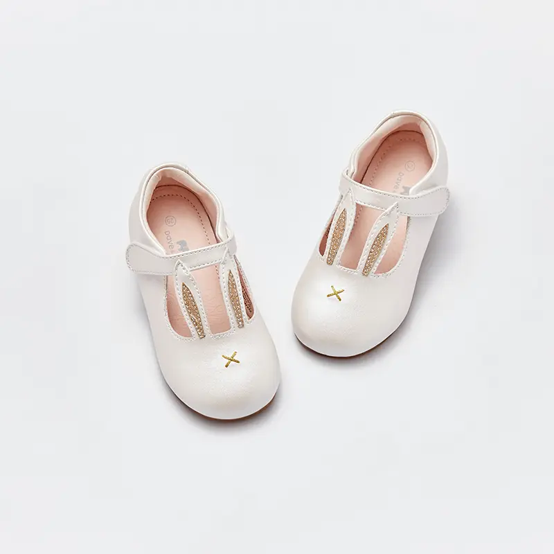 Dave Bella Girl's Princess Autumn Leather White Rabbit Ears Design Kids Shoes Rubber Sole Children Causls Shoes DB1240205