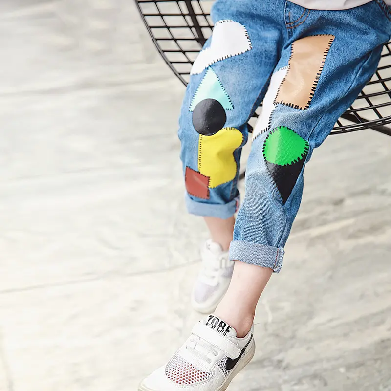 2020 Fashion Girl Jeans Cartoon Cat Jeans Print Blue Skinny Jeans Hole Pants Classic Chic Pants 3-11Y