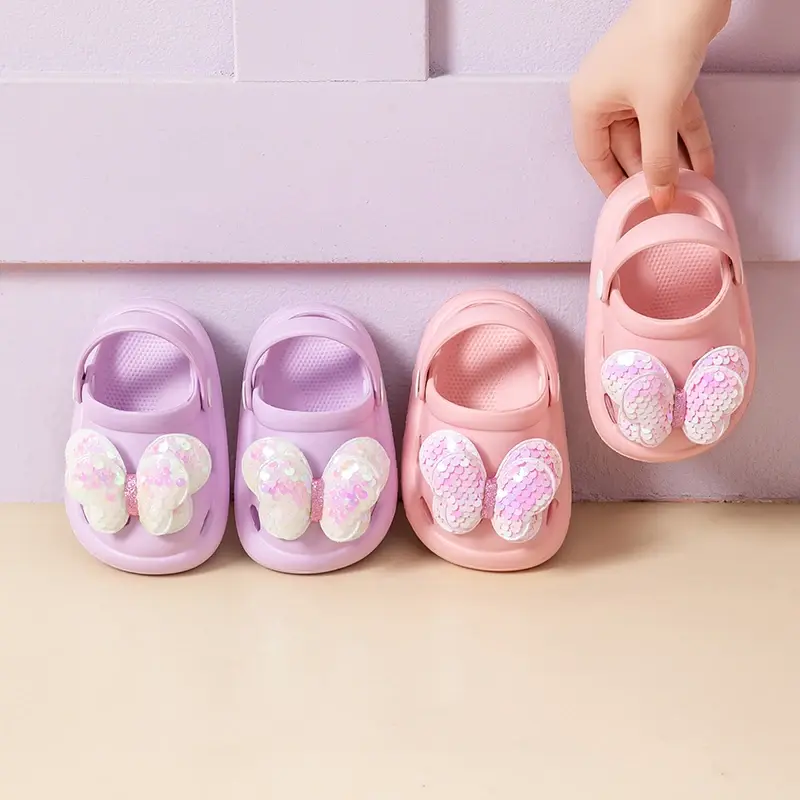 Children's Slippers Girls Princess Style Wear Non-Slip Soft-Soled Crcs Fashion Bow Treasure Girls Bow-Toe Shoes