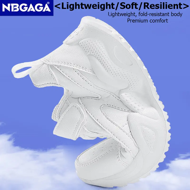 White Children's Leather Casual Shoes For Boy Girls Outdoor Running Sneakers Breathable Mesh Kids School Walking Sport Non Slip