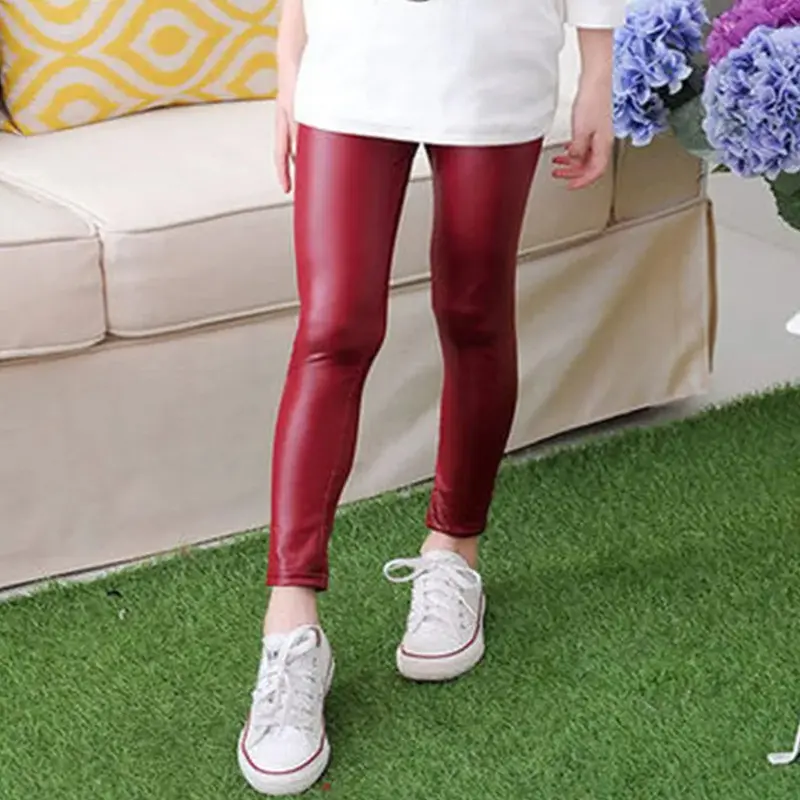 Spring Children's Pants For Girls Fashion Faux Leather Girls Leggings Thin Kids Skinny Trousers 2024 New