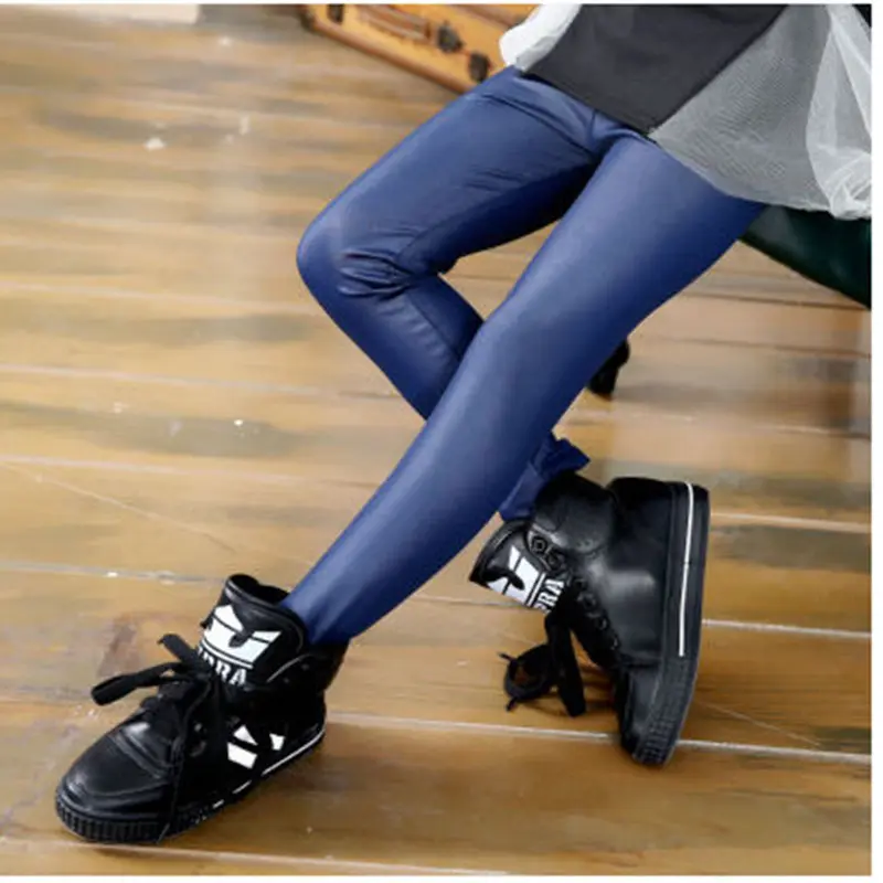 Spring Children's Pants For Girls Fashion Faux Leather Girls Leggings Thin Kids Skinny Trousers 2024 New