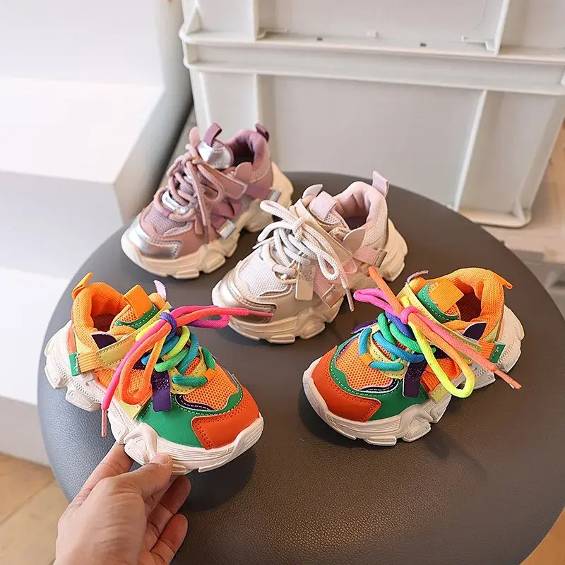 Colorful Fashionable Breathable Mesh Casual Sneakers for Boys and Girls Sport Shoes, Suitable for All Seasons