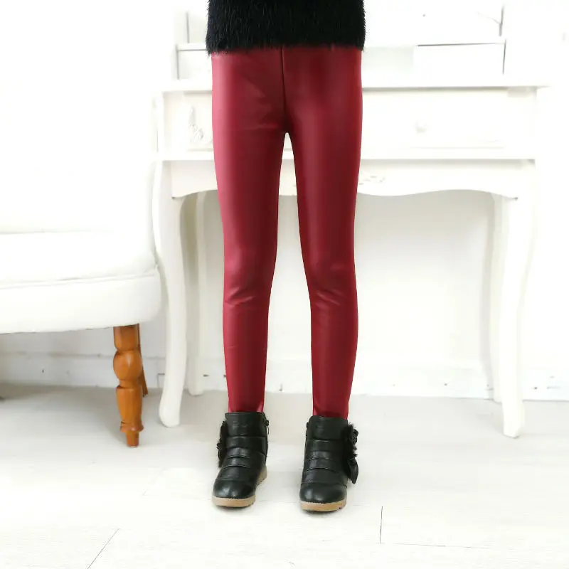 Spring Children's Pants For Girls Fashion Faux Leather Girls Leggings Thin Kids Skinny Trousers 2024 New
