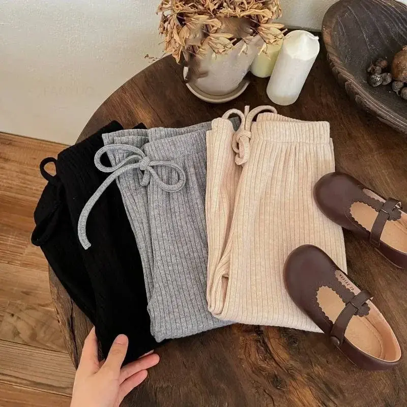Spring Autumn Girls Solid Color Korean Casual Pants Fashion Children  Elastic Wide Leg Pant Simple Versatile Baby Trousers 1-10Y