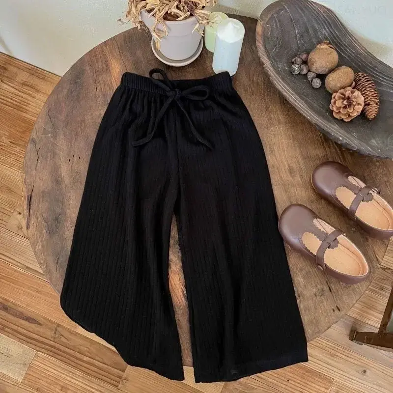 Spring Autumn Girls Solid Color Korean Casual Pants Fashion Children  Elastic Wide Leg Pant Simple Versatile Baby Trousers 1-10Y
