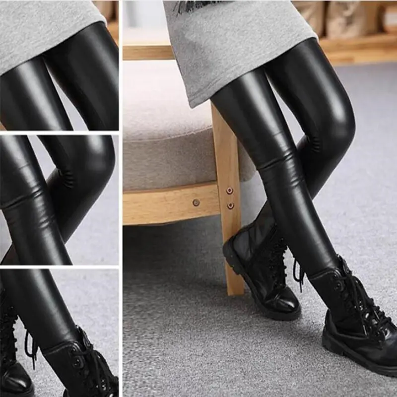 Faux PU Leather Kids Girls Legging Skinny Girl Pencil Pants Spring Autumn Children Leggings