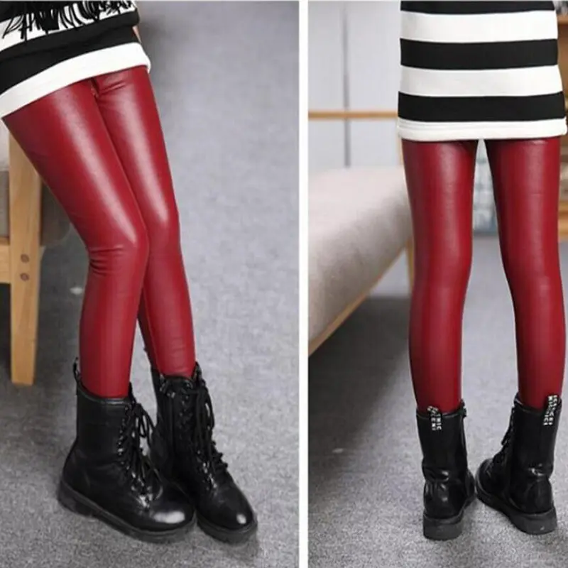 Faux PU Leather Kids Girls Legging Skinny Girl Pencil Pants Spring Autumn Children Leggings