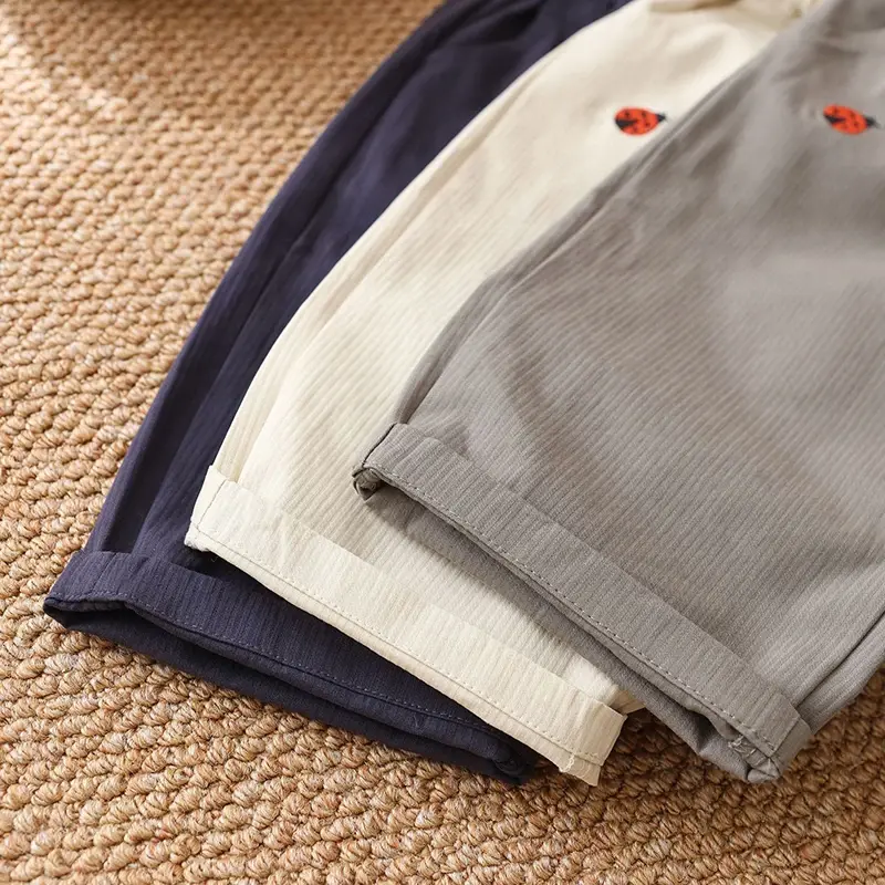 Baby Children's Casual Pants 1-5Y Spring 2025 New Boys' Solid Color Trousers Girls Cartoon Embroidery Outdoor Pants